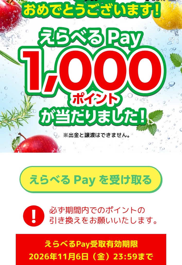 rozu_d's tweet photo. サントリー飲料についてたえらべるPayが当たるかもってやつ
いつもは捨てちゃうけど運試ししたら当たった
運の使い道・・・ https://t.co/C1kEyRO8Bw