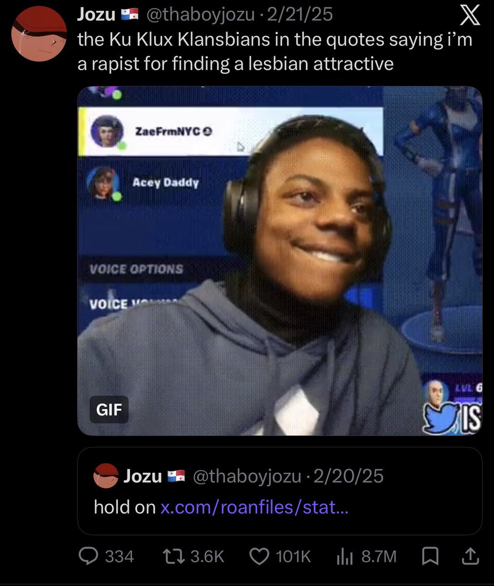 JozuJoestarr's tweet photo. “for being rapey towards lesbians in the past” 

the tweet in question: https://t.co/grqO9ZZKug