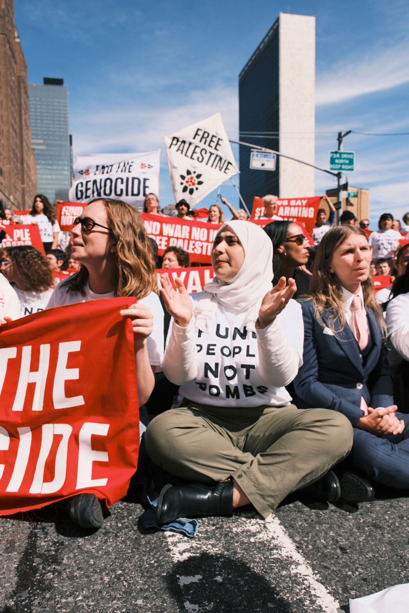 AberKawas's tweet photo. Earlier today, I was arrested alongside hundreds of other New Yorkers in a mass civil disobedience outside of UN headquarters. With Netanyahu delivering his racist tirade inside, defending his genocide in Gaza and escalating war on Iran, we made it loud and clear that war criminals are not welcome in our city.