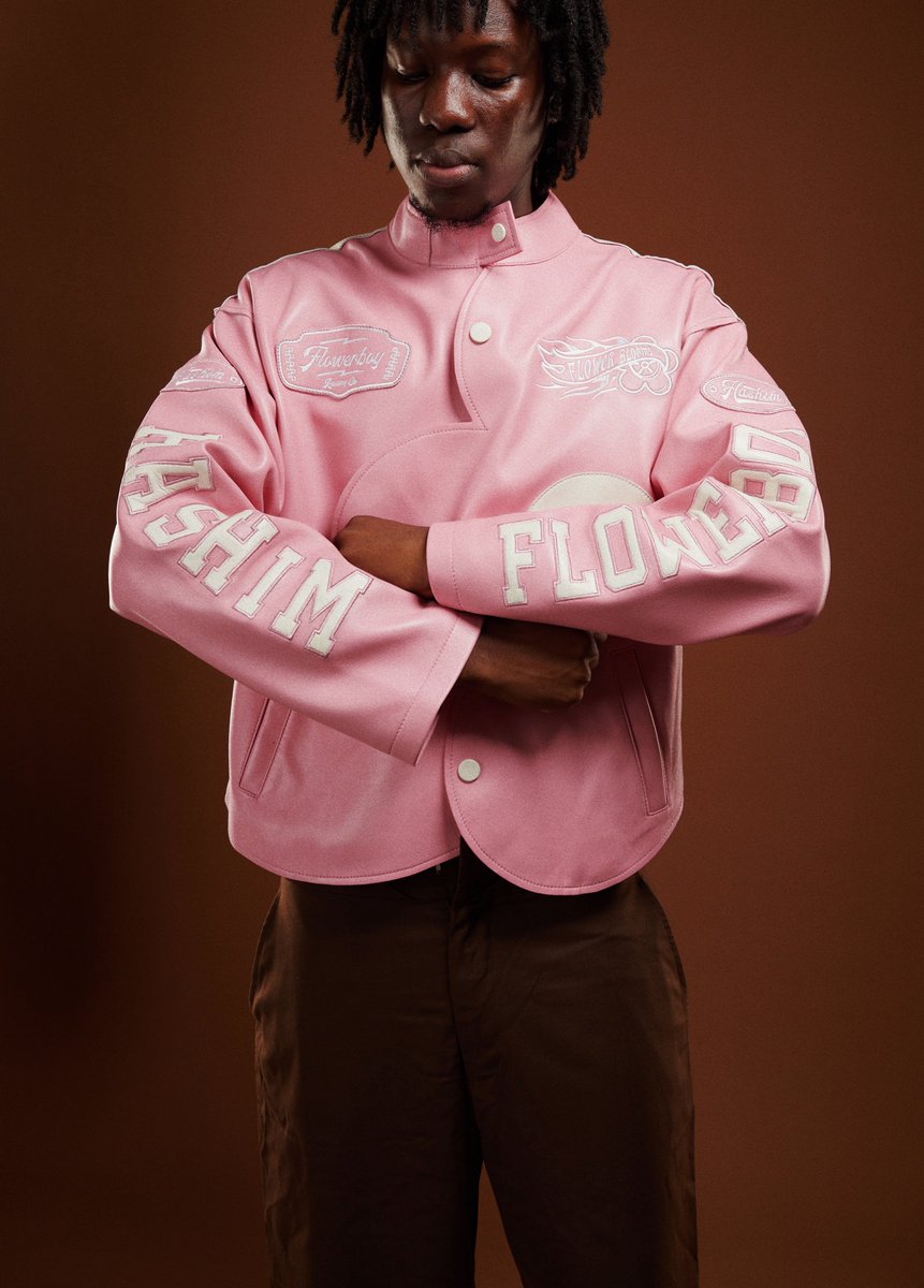 _hasheem's tweet photo. Flowerboy Leather Jacket in Pink+White https://t.co/hkQ1hy1aWY