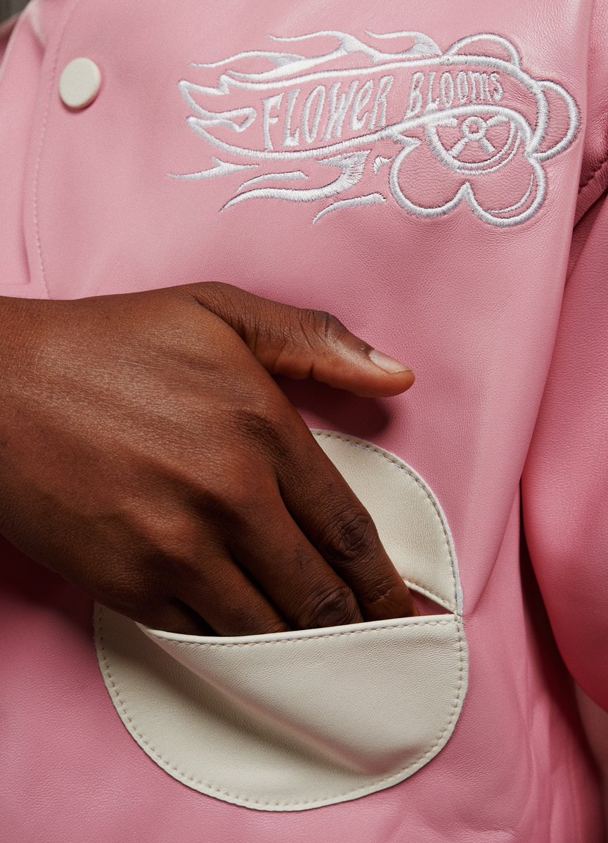 _hasheem's tweet photo. Flowerboy Leather Jacket in Pink+White https://t.co/hkQ1hy1aWY