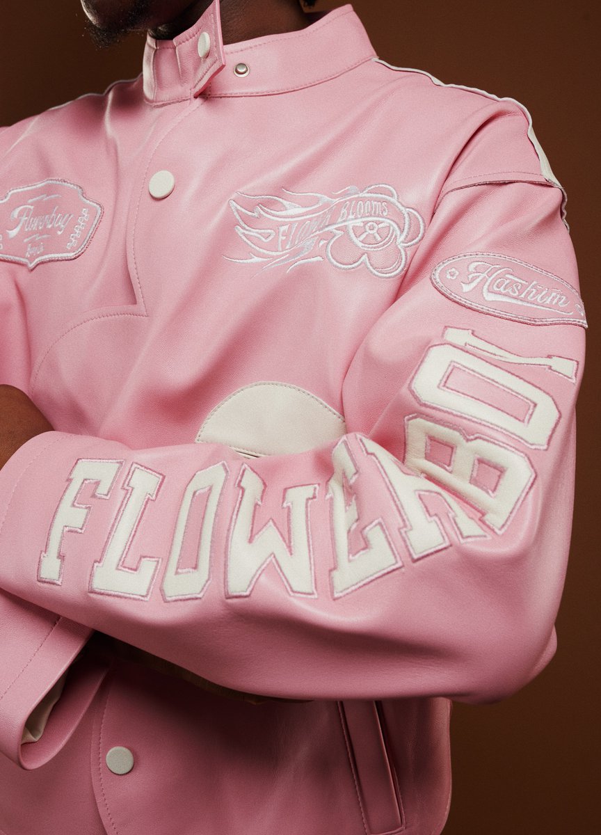 _hasheem's tweet photo. Flowerboy Leather Jacket in Pink+White https://t.co/hkQ1hy1aWY