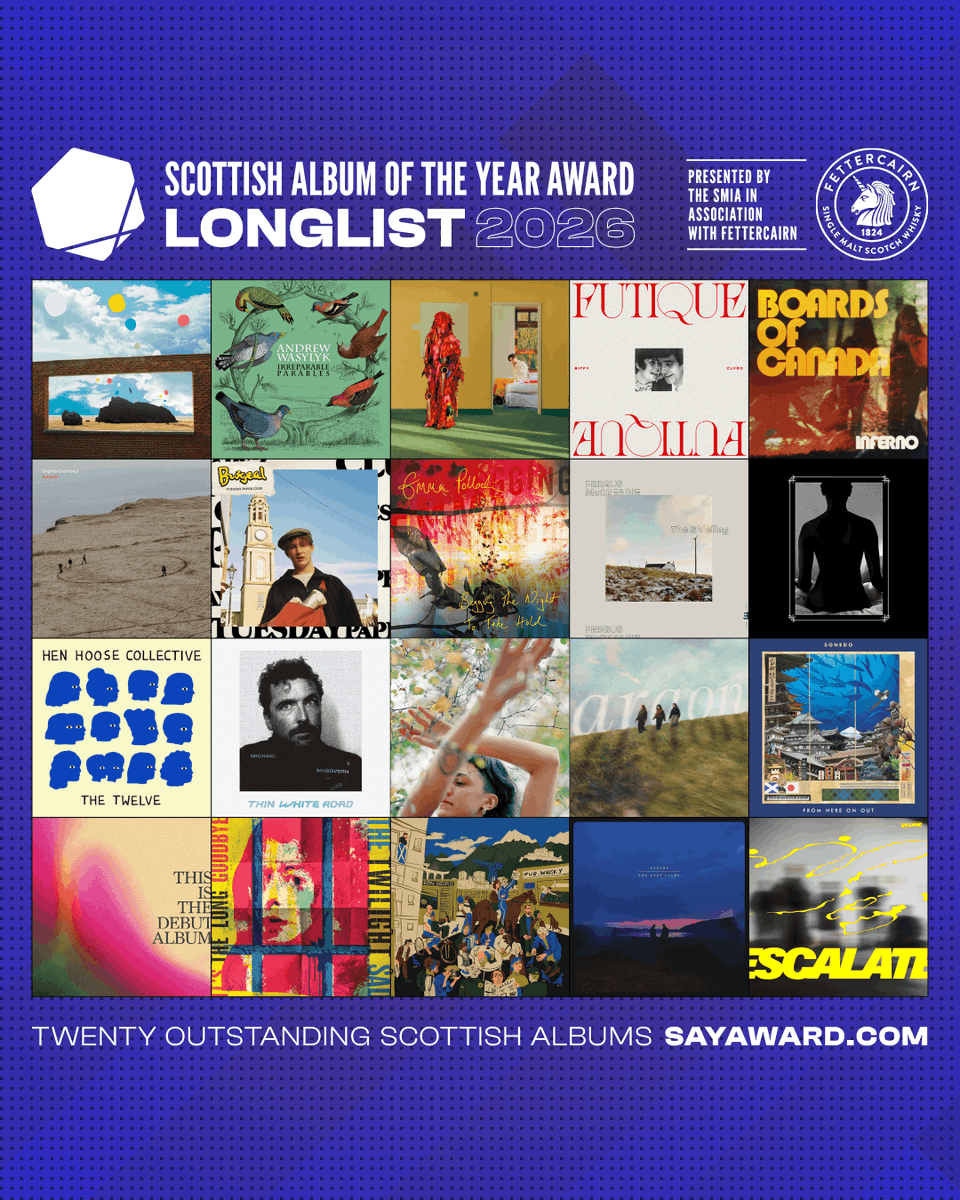 SAYaward's tweet photo. The SAY Award Longlist 2026 has LANDED 🥳 🏴󠁧󠁢󠁳󠁣󠁴󠁿 

1 / 3

@AdmiralFallow ‘First Of The Birds’
@A_Wasylyk ‘Irreparable Parables’
@barrycantswim ‘Loner’
@biffyclyro ‘Futique’
@boardsofcanada ‘Inferno’ 
Brìghde Chaimbeul ‘Sunwise’
@brogealband ‘Tuesday Paper Club’

Thread continues 👇 https://t.co/vltUcvJo5G