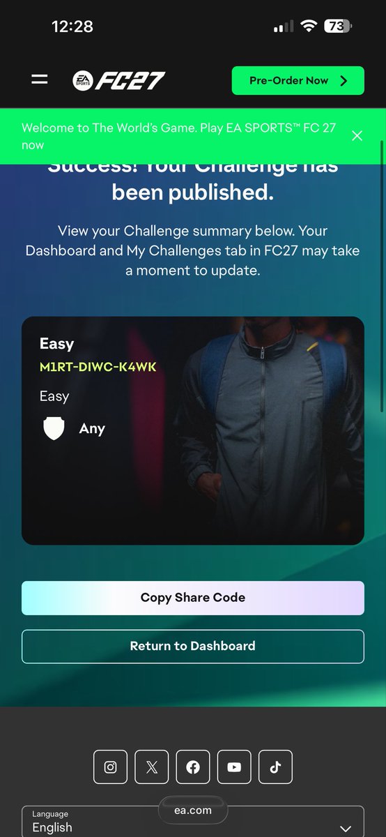 LaithHussein777's tweet photo. @News_FC26 Use these codes for very easy manager live objectives, remember u can publish your own  challenges, all u need for these is sign a player ( first is spend 100k, second is 100 only spent on a player) https://t.co/vUXeU3PWaT
