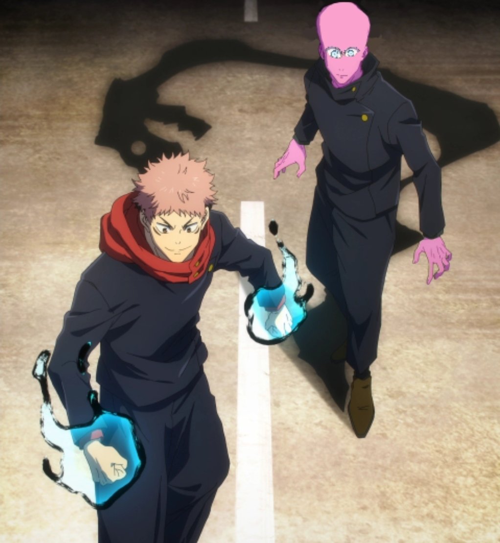 Fingerpaint1000's tweet photo. Does anyone else remember when megumi became pink and bald for a bit????? What the hell was that about??? https://t.co/YMOTgYO2Dy