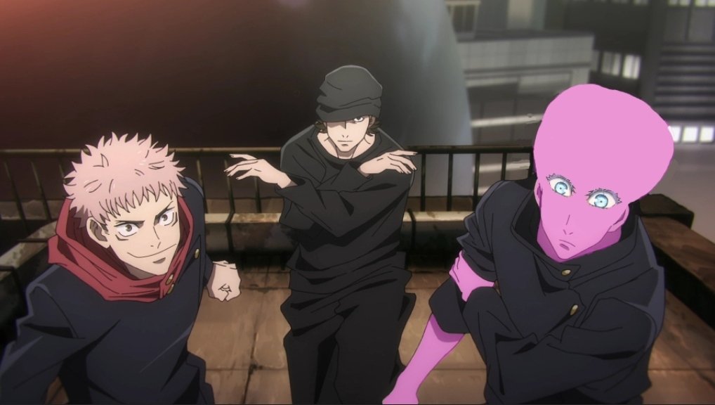 Fingerpaint1000's tweet photo. Does anyone else remember when megumi became pink and bald for a bit????? What the hell was that about??? https://t.co/YMOTgYO2Dy