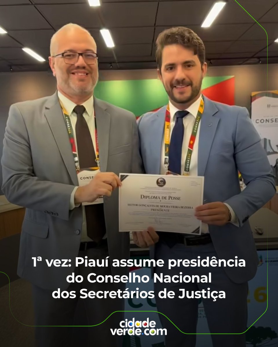cidadeverde's tweet photo. O secretário de Estado da Justiça do Piauí, Heitor Bezerra, assumiu a presidência do Conselho Nacional dos Secretários de Justiça, Cidadania, Direitos Humanos e Administração Penitenciária (Consej). 

Acesse: https://t.co/TUuaWO0AUh https://t.co/bgjKJJ1BlX