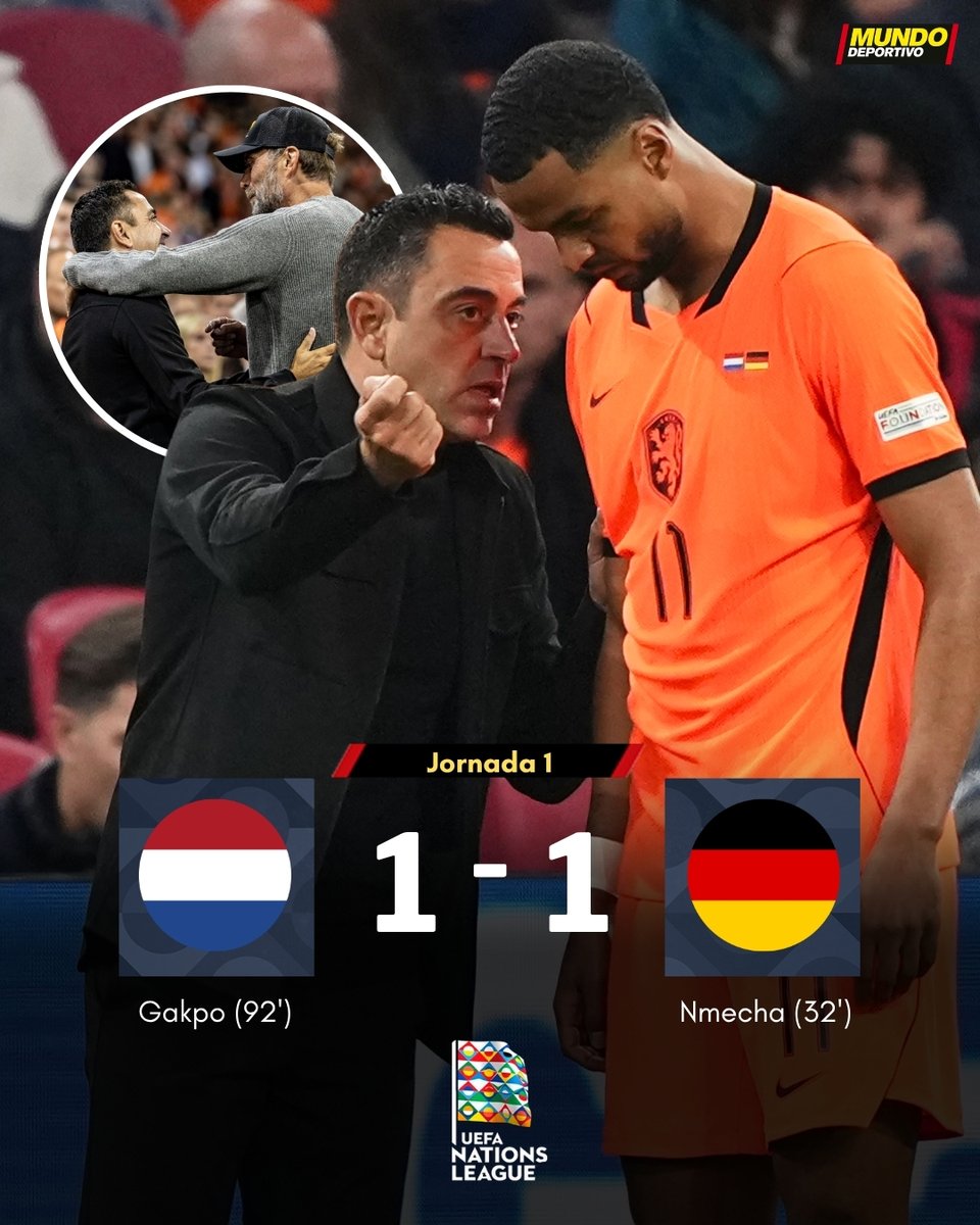 mundodeportivo's tweet photo. ⚔️ Empate en un gran partido entre Países Bajos y Alemania en los estrenos de Xavi y Klopp en los banquillos https://t.co/isYY1BwOtJ