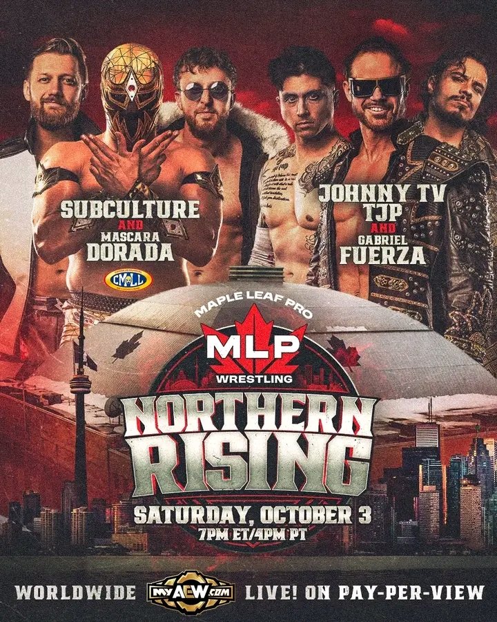 wrestlenews123_'s tweet photo. Set for #northernrising
6 MAN TAG TEAM MATCH 
Subculture and @MascaraDoradMD Vs @TheRealMorrison @MegaTJP @gabrielfuerza https://t.co/kXkYjtGVQF