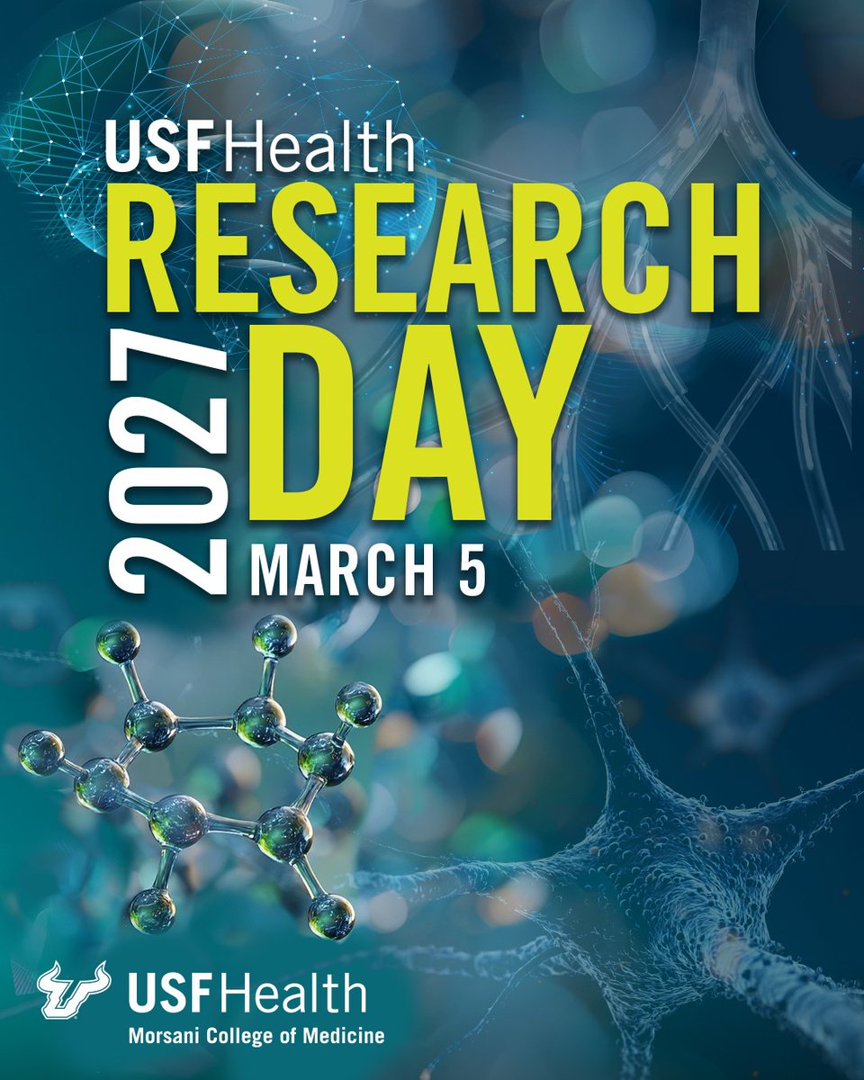 USFHealth's tweet photo. Save the date for the 37th Annual USF Health Research Day! 🔬

Join us on March 5, 2027, from 9 a.m. to 4:30 p.m. at the Marshall Student Center as the USF Health community comes together to showcase innovative research and celebrate the work advancing health care, science and discovery.

The abstract submission portal will open soon. Visit the Research Day webpage for FAQs and additional information: https://t.co/PABW3MqAl8