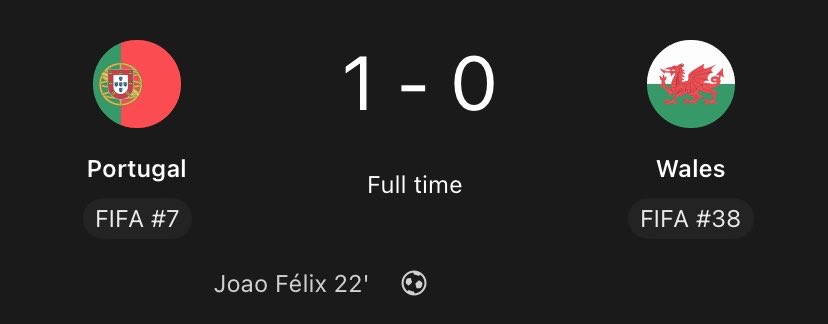 FootballXtraa__'s tweet photo. 🚨FT: PORTUGAL 1:0 WALES 

JOAO FELIX GOAL SECURES PORTUGAL 3 POINTS https://t.co/i5QXuhRBaP