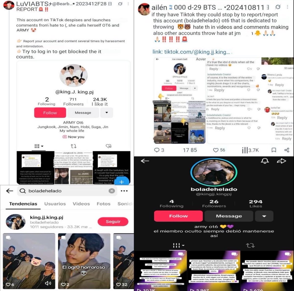 vkfvr's tweet photo. as jicucas mudando os fatos e dizendo que a conta que está ameaçando o taehyung é de uma tkka sendo que a conta vem sendo denunciada desde 2023. é sempre assim, sempre que trazemos pela tml as ameaças que elas fazem com ele, elas sempre distorcem pra se fazerem de vítimas https://t.co/m1tvefCQD9