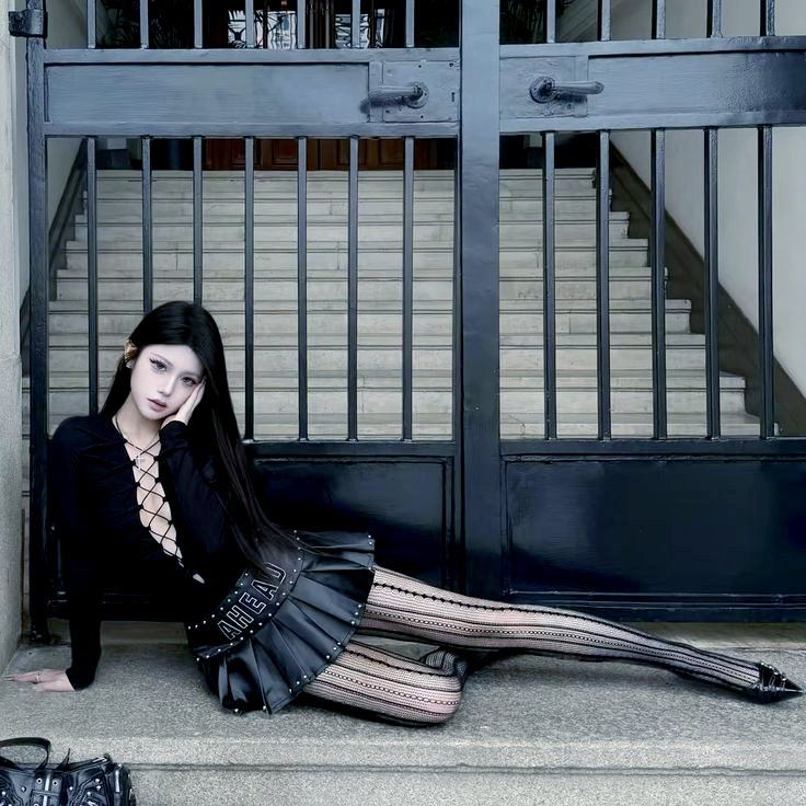 MemphisFitz's tweet photo. This alternative high fashion outfit mixes rock aesthetic with elegance. 🖤

Would you wear stuff like this? → https://t.co/nqwobBkzCu