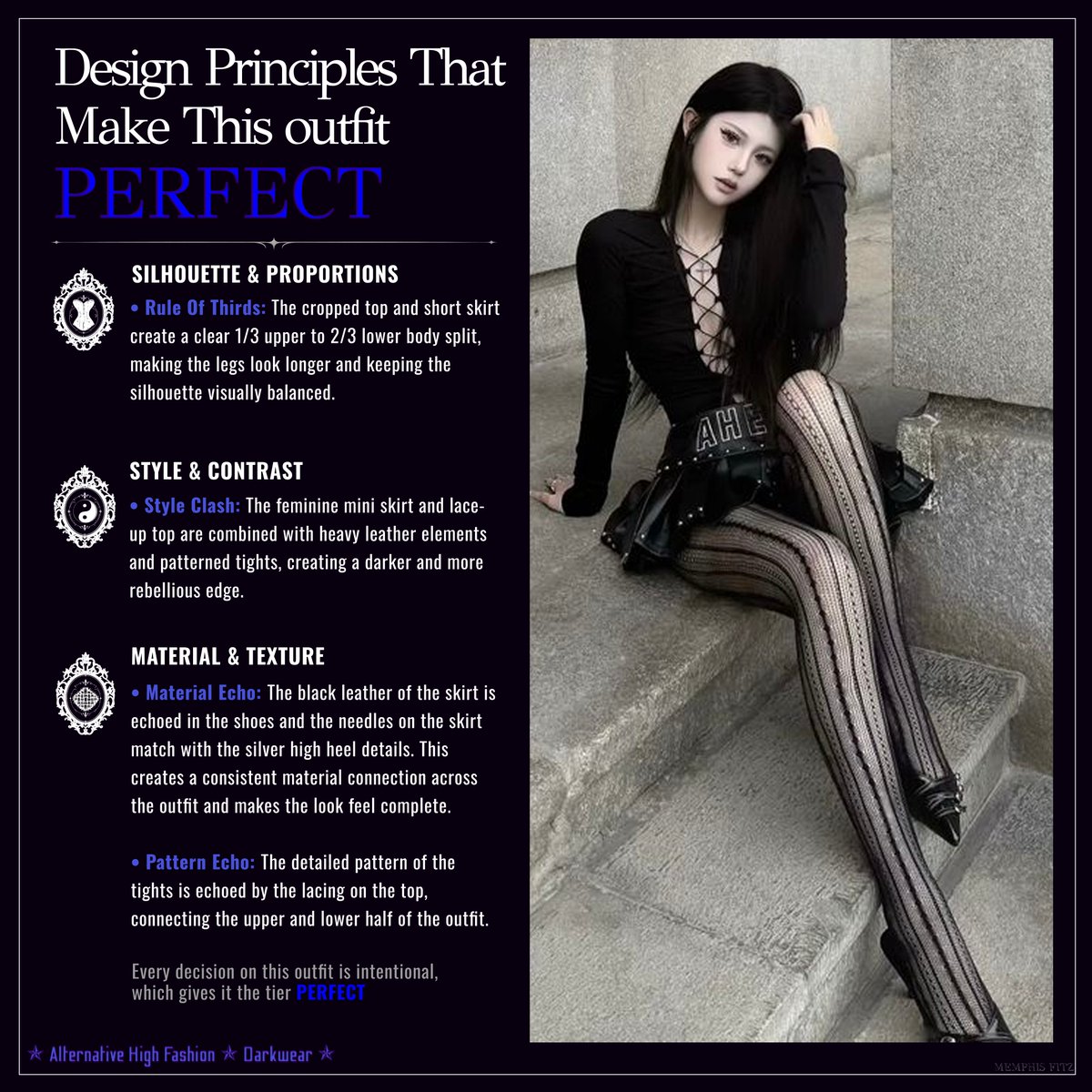MemphisFitz's tweet photo. This alternative high fashion outfit mixes rock aesthetic with elegance. 🖤

Would you wear stuff like this? → https://t.co/nqwobBkzCu