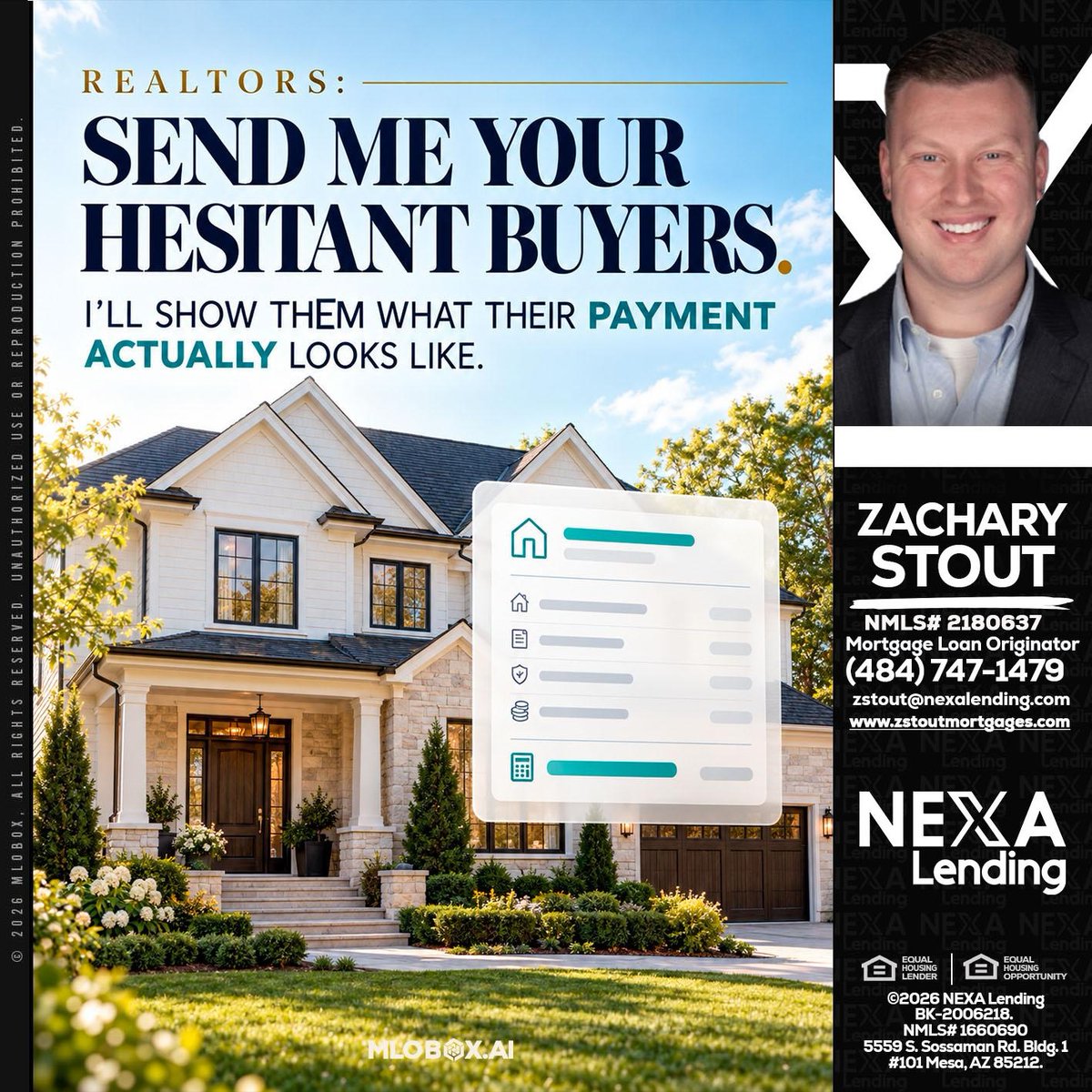 ZStoutNEXA's tweet photo. Realtors, let's turn hesitation into action! Send your unsure buyers my way, and I'll show them what their mortgage payment looks like. 🏡💰 #MortgageAdvice #HomeBuying #RealEstateTips

 📧 zstout@nexalending.com

 📞 (484) 747-1479 https://t.co/msyf2O1Gvd