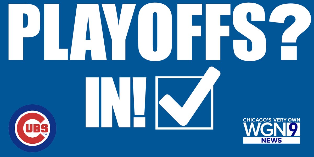 WGNNews's tweet photo. THEY'RE IN! The Chicago Cubs are playoff-bound again after a 2-1 win over the Miami Marlins Thursday afternoon at Wrigley Field!

Read more: https://t.co/MVHp6lKtpi https://t.co/RekohCe86B