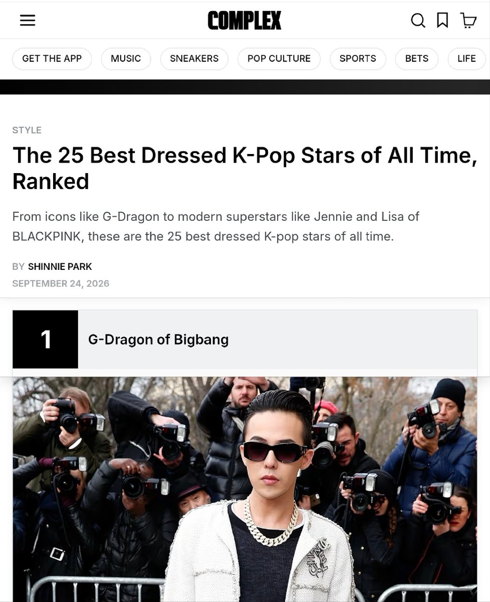 WhiteTamar1's tweet photo. Complex crowned G-DRAGON as the #1 Best Dressed K-Pop Star of All Time. 👍
That's a fact.
#GDRAGON 👑 https://t.co/kTuL4e1Od0
