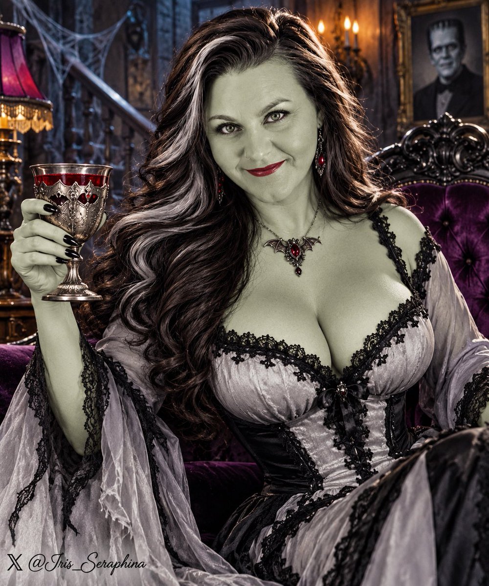 iris_seraphina's tweet photo. 👻🖤 Normal is terribly overrated. 🕸️🥂
Serving Lily Munster energy with a wicked little twist. Elegant, eerie, and raising a goblet to the beautifully strange. 🦇🥀
Velvet, cobwebs, candlelight, and just enough mystery in my goblet to make you wonder what I’ve been brewing. 🧪♥️
Around here, we don’t run from the strange—we invite it in, pour it a drink, and make it family. 🦇🥂
#TheMunsters #LilyMunster #GothicGlamour #SpookySeason #AIArt