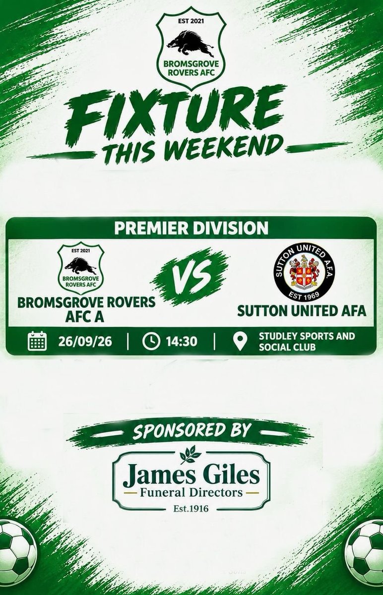 jasonsola1's tweet photo. @TonyIncenzo @NonLeagueCrowd @fcbusiness 📢⚽Rovers 1st team Fixture News⚽📢
This Saturday @RoversAFC2020 1st team host @SuttonUtdFC AFA in a BirminghamAFA Premier Division fixture
 📅 –  26th September 2026
⏰ - KO: 14.30
🏟️-  Studley Sports and Social Club , Eldorado close , Studley , Warwickshire, B80 7HP https://t.co/zvvYe9KnL7