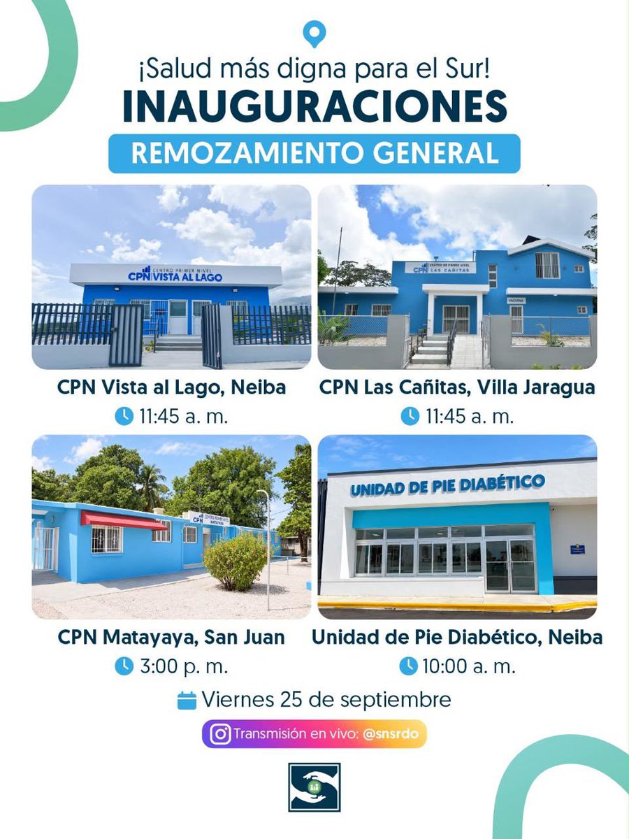 Hospitaljima's tweet photo. ¡Continuamos fortaleciendo la salud en la región Sur! 🙌

Este viernes, inauguramos el remozamiento y la construcción de cuatro importantes obras de salud que acercan más servicios y mejores espacios de atención a las familias de Bahoruco y San Juan.

#SNSAvanza
#PieDiabéticoSNS https://t.co/aGKrxtA6cM