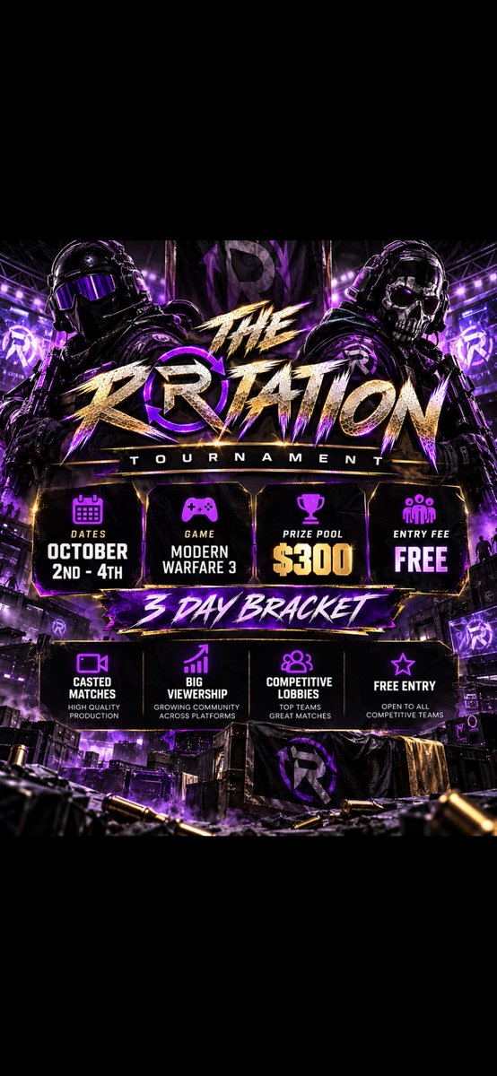 onsightnation's tweet photo. 🚨 THE ROTATION IS LIVE 🚨

Think your squad can survive The Rotation?

🎮 Modern Warfare III
📅 October 2–4
🎟️ FREE ENTRY
💰 $300 PAYOUT

No entry fee. No excuses. $300 up for grabs.

🔥 Get your squad ready.
🔄 ENTER THE ROTATION.
DM US for the discord link!!!! https://t.co/rHi62gKLvO