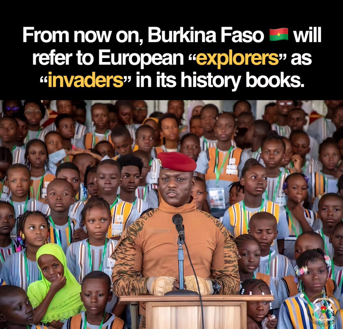 Joe__Bassey's tweet photo. Burkina Faso 🇧🇫 is officially rewriting its history, geography, and citizenship textbooks to replace colonial-era terms like "explorers" and "conquerors" with "invaders" and "spies". https://t.co/LRqmAd4wMW