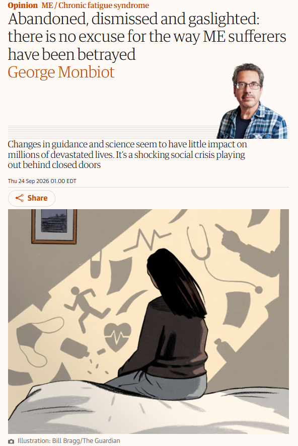 TomKindlon's tweet photo. As many of you already know, George Monbiot has published another hard-hitting article on ME in the Guardian today.

Great to see such coverage, especially as the Guardian published some rubbish by others before

https://t.co/8BGRHY1DqO

#MEcfs #PwME https://t.co/BPJKPNcP11