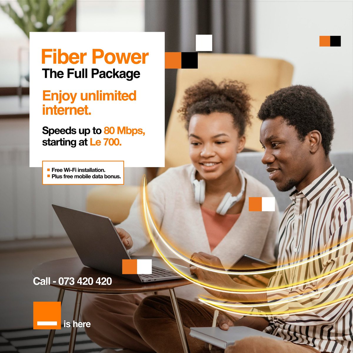Orange_sierra's tweet photo. Fiber Power 💫
The Full Package.
Get super-fast, unlimited internet straight to your home.
Speeds up to 80 Mbps, starting at Le 700.
You also get free Wi‑Fi installation plus a free mobile data bonus.🥳
Call 073 420 420 to get started.
#orangesl #orangeishere #fiber https://t.co/nIUIS1DYvr