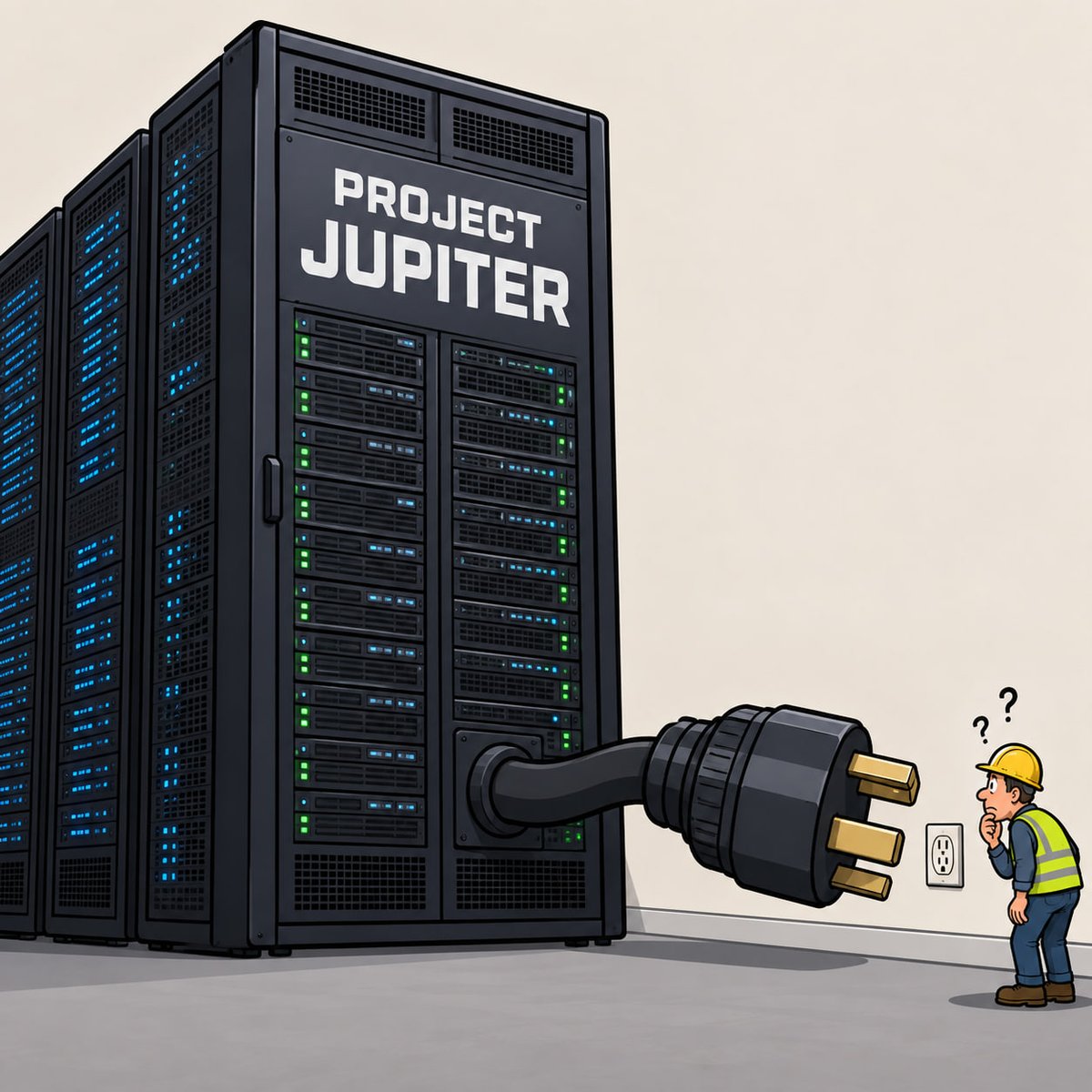 aeonexco's tweet photo. Oracle just hit a very physical problem with AI: electricity. 
Project Jupiter may slip. It’s tied to OpenAI’s Stargate. About $18B in loans sit behind the site. 
AI is racing toward superintelligence. 
The bottleneck is still a wall socket https://t.co/zS6BpTbRvV