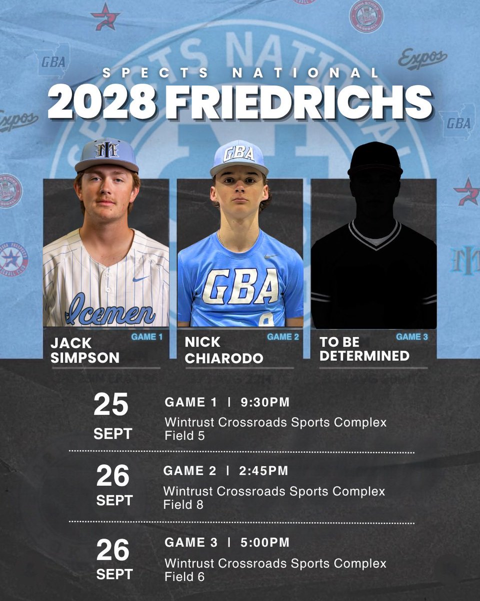 SpectsBaseball's tweet photo. @PerfectGameUSA Champions Cup this weekend in Chicago.

Seven Spects National teams from 2027 through 2030. Pitching rotations and schedules for the weekend.

Ready to get after it.

#bluecollarbaseball https://t.co/owWjogM2MT