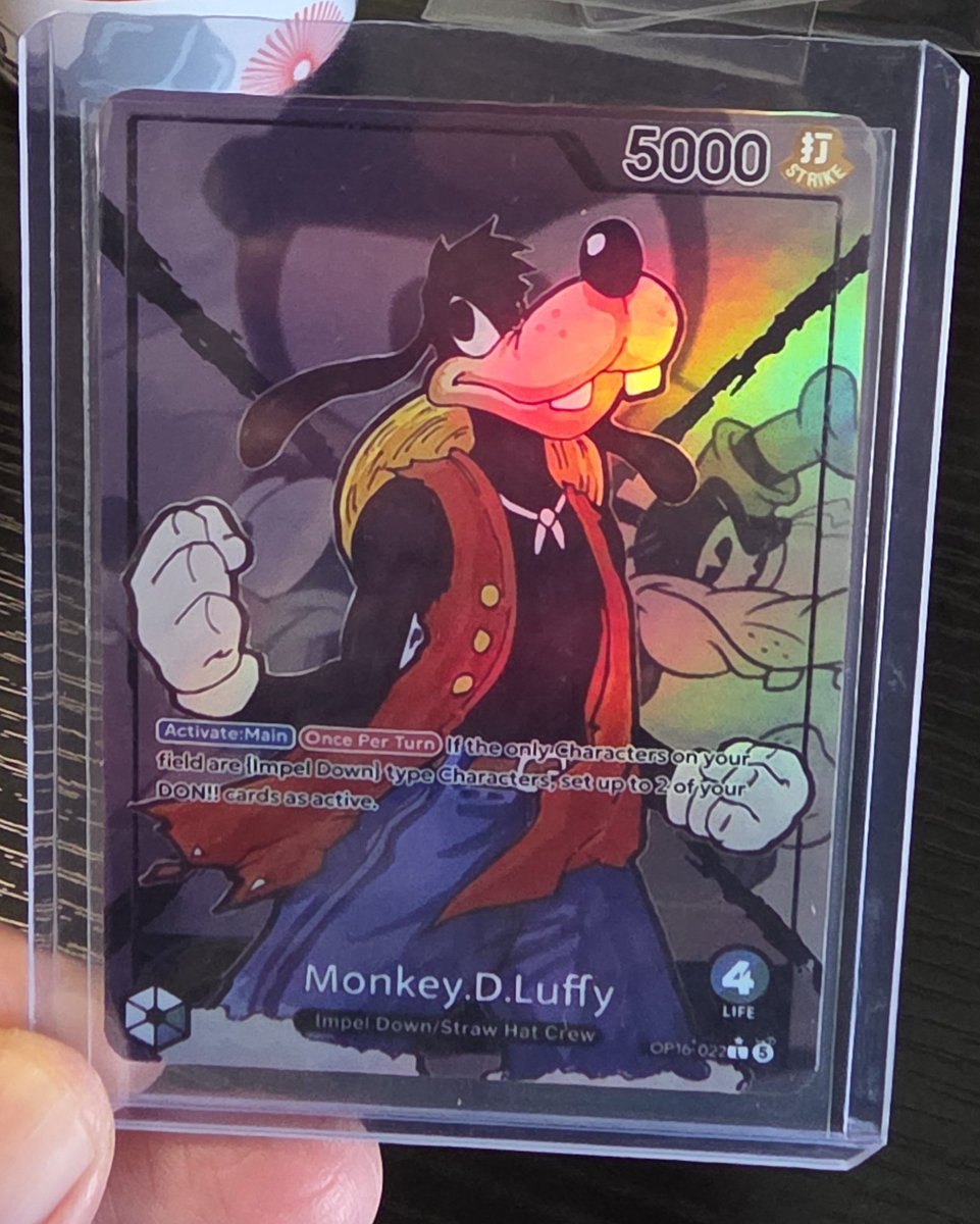 zeththedarkmage's tweet photo. Haven't been playing OPTCG lately, but I see everyone posting about it. Figured y'all would appreciate the GUffy leader I made. https://t.co/QgfoIsXLqV
