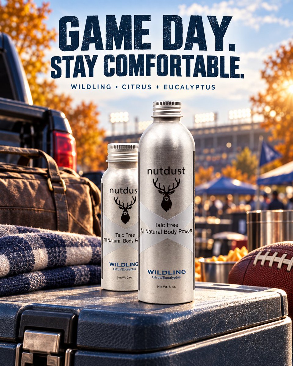 OfficialNutdust's tweet photo. Tailgate, stadium or couch—game day is better when heat and friction aren’t calling the plays. Wildling brings citrus + eucalyptus freshness. https://t.co/anQhTjkD4h #GameDayReady #Nutdust https://t.co/ON4oG9FHOQ
