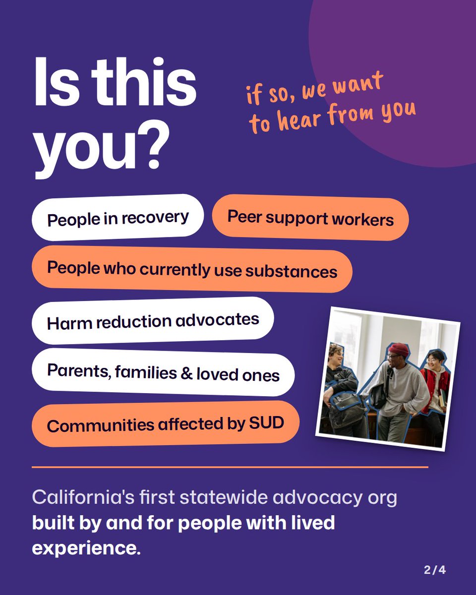 SUDVoices's tweet photo. Your voice belongs in the room where decisions get made. 💜

SUD Voices for Change is recruiting for our Consumer Advisory Group: people in recovery, people who currently use substances, families, peer support workers, harm reduction advocates, and communities affected by SUD. https://t.co/od2dYusopV