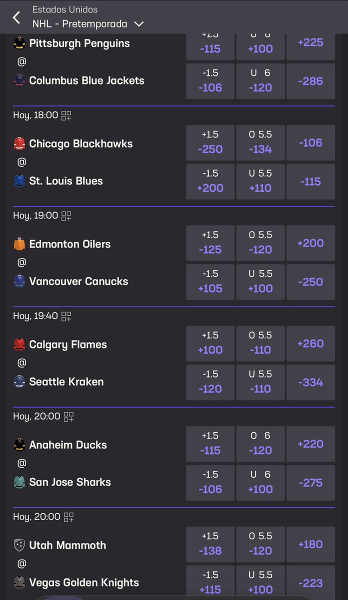 dvidnhl's tweet photo. D-comendaciones 🏒🥅

BOSTON BRUINS vs PHILADELPHIA FLYERS

Boston obviamente sería superior si habláramos simplemente de sus principales jugadores de temporada, pero no tengo evidencia suficiente en este momento para decirles que Pastrnak, Peterka, McAvoy, Swayman, etc. van a jugar hoy.

Y en preseason ésa es diferencial.

Paso de recomendarles hasta tener roster confirmado.

BUFFALO SABRES vs DETROIT RED WINGS

Buffalo confirmó que Konsta Helenius, Noah Östlund y Jiri Kulich juegan esta noche. El resto del roster será una mezcla de jugadores de profundidad y prospectos, similar al equipo que utilizaron en Pittsburgh en su primer partido de preseason. Esto NO es el Buffalo de Thompson, Dahlin y compañía que proyectamos para temporada regular.
El momio claramente está valorando esa diferencia. Pero no hay confirmación para Detroit

Detroit -1.5 +100 me interesa, pero no descarto una sorpresa de Sabres

FLORIDA PANTHERS vs TAMPA BAY LIGHTNING

Florida sí publicó su roster proyectado.

Y no están Barkov, Reinhart, Bennett, Matthew Tkachuk, Brady Tkachuk, Forsling, Ekblad ni Seth Jones.

No tengo todavía un lineup de Tampa suficientemente respaldado para  decirles quién juega, pero por pura línea y por lo que hemos visto de Tampa está pretemporada seguramente hoy llevan un equipo muy cercano a lo que presentarán en temporada regular
El Tampa -1.5  sería lo normal, pero paga -150
Ahí si llegamos a confirmar, equipo titular de Tampa, me inclino por el -2.5

NASHVILLE PREDATORS vs CAROLINA HURRICANES

Nashville confirmó que habra jugadores peleando por puestos y que siguen en proceso de evaluación.

Pero Carolina, aún no confirma nada, por lo que éste también lo debemos dejar pasar

NEW JERSEY DEVILS vs NY RANGERS

NY Rangers ML -150 me gusta.
Por la única razón que New Jersey anunció que irá con equipo suplente. Si tuviéramos la confirmación de qué Rangers va con parte de su equipo titular el -1.5 sería la jugada más obvia.

PITTSBURGH PENGUINS vs COLUMBUS BLUE JACKETS
Igual que New Jersey Penguins confirmó que irá con equipo suplente, por lo que columbus -1.5 en -106 es la jugada que se puede tomar en este partido

CHICAGO BLACKHAWKS vs ST. LOUIS BLUES

Aquí sí tenemos una noticia confirmada que cambia el atractivo del partido:

Patrick Kane debuta esta noche en preseason con Chicago.

Y probablemente sea su único partido de preparación antes de comenzar la temporada. 
Chicago ML en -106 se juega hoy.

EDMONTON OILERS vs VANCOUVER CANUCKS

Edmonton mandaría hoy Sólo suplentes No están McDavid, Draisaitl nu Bouchard.

Éste es literalmente el partido que Edmonton utilizará para evaluar la profundidad antes de preparar un roster mucho más NHL para el sábado. 

🔐 Vancouver -1.5 +105 es mi favorita de la cartelera.

CALGARY FLAMES vs SEATTLE KRAKEN

SEATTLE -1.5 -120

Por la misma razón que la jugada anterior con Vancouver Flames Back con suplentes y Seattle, con gran parte de los titulares.

ANAHEIM DUCKS vs SAN JOSE SHARKS

Aquí no tengo información por parte de ningún equipo, y todo parece indicar que lo ganan los Sharks, pero se paga bastante mal.

UTAH MAMMOTH vs VEGAS GOLDEN KNIGHTS

VGK -1.5 +115
O/U 5.5

Sabemos que es el primer partido de preseason de Vegas en casa y el tercero de su calendario. 
Aunque no hay información muy probablemente Vegas, jugará con un Roster muy parecido a lo que presentarán en temporada regular por lo que el Vegas -1.5 debería de ser la jugada del día de hoy en este partido, pero sin confirmar alineaciones no lo puedo poner como un 🔐

Si más tarde alcanzamos a confirmar a tiempo, también se juega.

Recuerden que es pretemporada y lo estamos llevando con calma, porque sin datos oficiales no podemos arriesgar nuestro dinero, jugando sólo por nombres de equipos o momios.

DavidNHL 👑🏒