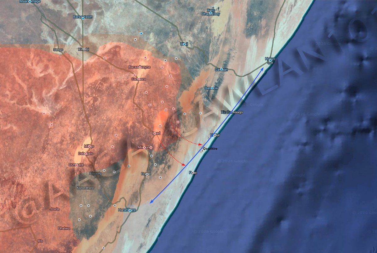 AAGA_CAWLAN101's tweet photo. According to local residents, members of Al-Shabaab were spotted earlier this month along the coastal road connecting Hobyo and Harardhere specifically in the Faax area. https://t.co/LArXO4oCxG