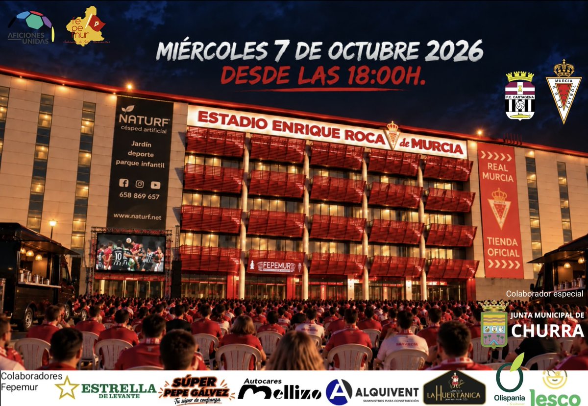 feperealmurcia's tweet photo. *PREVIA FEPEMUR*

Vive en la explanada del estadio esta previa y el partido de nuestro Real Murcia con Fepemur!!! ❤️🤍

🎶 Música murcianista
🎁 Sorteos
🌭 Food trucks
🍻 Buen ambiente
📺 Pantalla gigante de 8 m²
⚽ Y… ¡a animar al Real Murcia!!

Ven con tiempo, calienta la garganta y disfruta del murcianismo desde mucho antes del pitido inicial.

¿Te lo vas a perder? Nosotros desde luego que no. 😎

@realmurciacfsad @AficionesUnidas @AytoMurcia @RaijosGranas