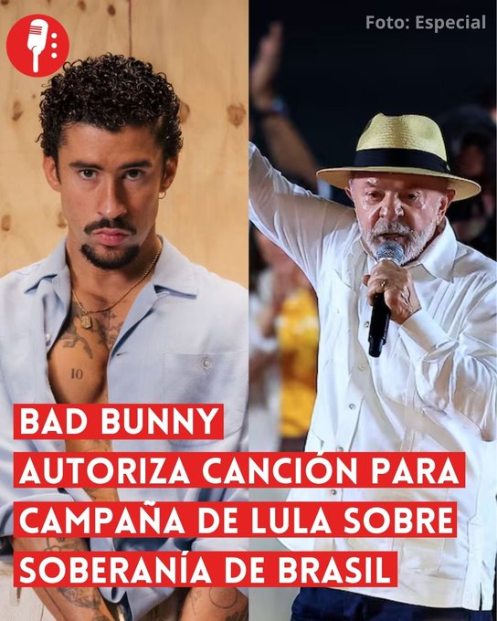 YosoyPedrero's tweet photo. ⭕ OJO | BAD BUNNY AUTORIZA CANCIÓN PARA CAMPAÑA DE LULA SOBRE SOBERANÍA DE BRASIL  El equipo de Bad Bunny autorizó a la campaña del presidente de Brasil, Luiz Inácio Lula da Silva, utilizar su canción “Lo Que Le Pasó a Hawái” en una pieza difundida en redes sociales, a pocos días de las elecciones generales del 4 de octubre. La versión adapta la letra original al contexto brasileño y coloca la soberanía nacional como eje del mensaje. https://t.co/G78GSRFyAD