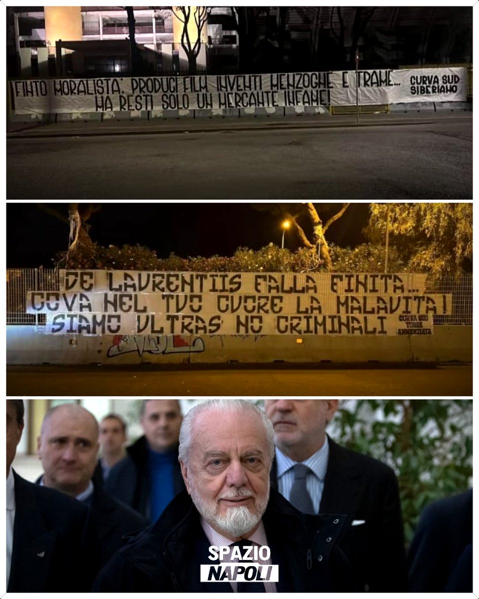 Spazio_Napoli's tweet photo. SAVOIA E SALERNITANA CONTRO DE LAURENTIIS 🥶

Arrivano gli striscioni delle Curve di Torre Annunziata e Salerno sul Presidente del Napoli, dopo le dichiarazioni degli ultimi giorni sul mondo del tifo organizzato ❌

COSA NE PENSATE 👇🏻

#SSCNapoli #DeLaurentuus #UltrasNapoli https://t.co/6cwIDtlJCK