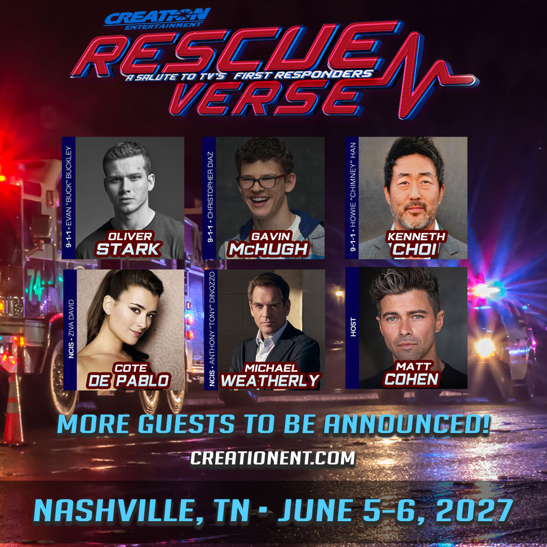 CreationEnt's tweet photo. In 2026, the RescueVerse: A Salute to TV’s First Responders Tour in Nashville was a smash success, and we are so excited to be returning there on June 5-6, 2027 at the Embassy Suites by Hilton Nashville SE Murfreesboro Hotel!

The guests so far are from the hit show 9-1-1, including Oliver Stark, Kenneth Choi and Gavin McHugh, along with Michael Weatherly and Cote de Pablo from NCIS. Plus, the talented Matt Cohen will return as our host. And look for more amazing guest announcements to come!

The premiere Gold Weekend Packages AND the General Admission Weekend Packages are now on sale!  Gold is the most upscale way to attend the convention, with the best reserved seats in the theater, complimentary autographs from guests to be announced, and more!

GA Weekend is an economically great way to attend with a non-reserved seat for the whole weekend. Look for Silver, Copper, and Single-Day seating options to come soon!

Get tickets here: https://t.co/4dB7PbPtMH

#911onABC #NCIS