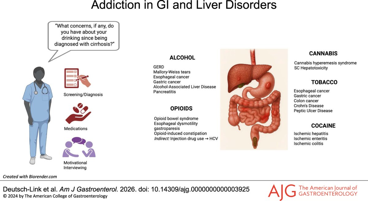 VCU_Liver's tweet photo. NEW Review in @AmJGastro: Substance use disorders significantly affect GI and liver health. Early recognition and multidisciplinary, evidence-based treatment are key to improving outcomes.  #livertwitter @juanpabloarab @dami_gu https://t.co/87i40eeRC6 https://t.co/yORUutzlEq