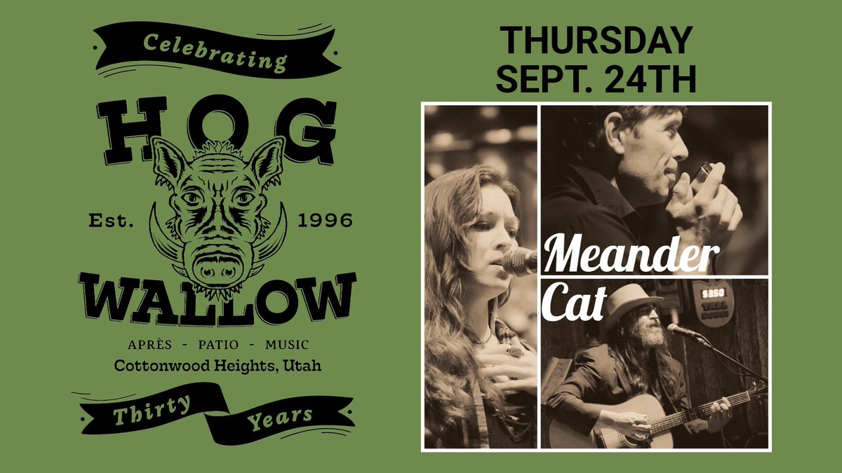 TheHogWallow's tweet photo. Only three nights left, and you know they'll be stacked. 🐗🎂

Tonight, Thursday, Sept 24th
🎉 Meander Cat | Rock
$10 • 9PM

David Mealey, Dave Brogan, Gordon Greenwood, Bad Brad Wheeler, Nick Chamberlain, and of course, Jasper and Lenore — all on one stage.

Still Wallowin'. 🐗

#SLC #LiveMusic #UtahMusic #StillWallowin