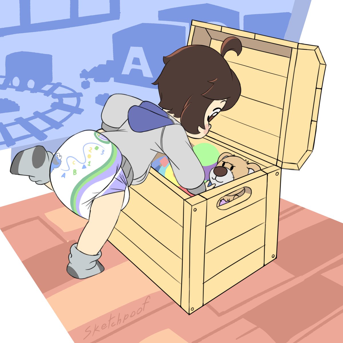 Sketchpoof's tweet photo. Commission for @cocoscribblez 💜💚
My little friend searching through the toy box ^^ https://t.co/hvn9C3sKm9