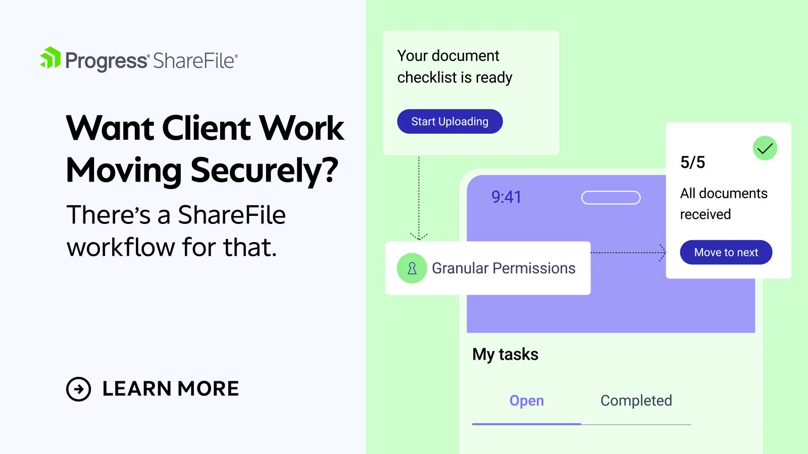 Landing page banner: Want client Work Moving Securely?