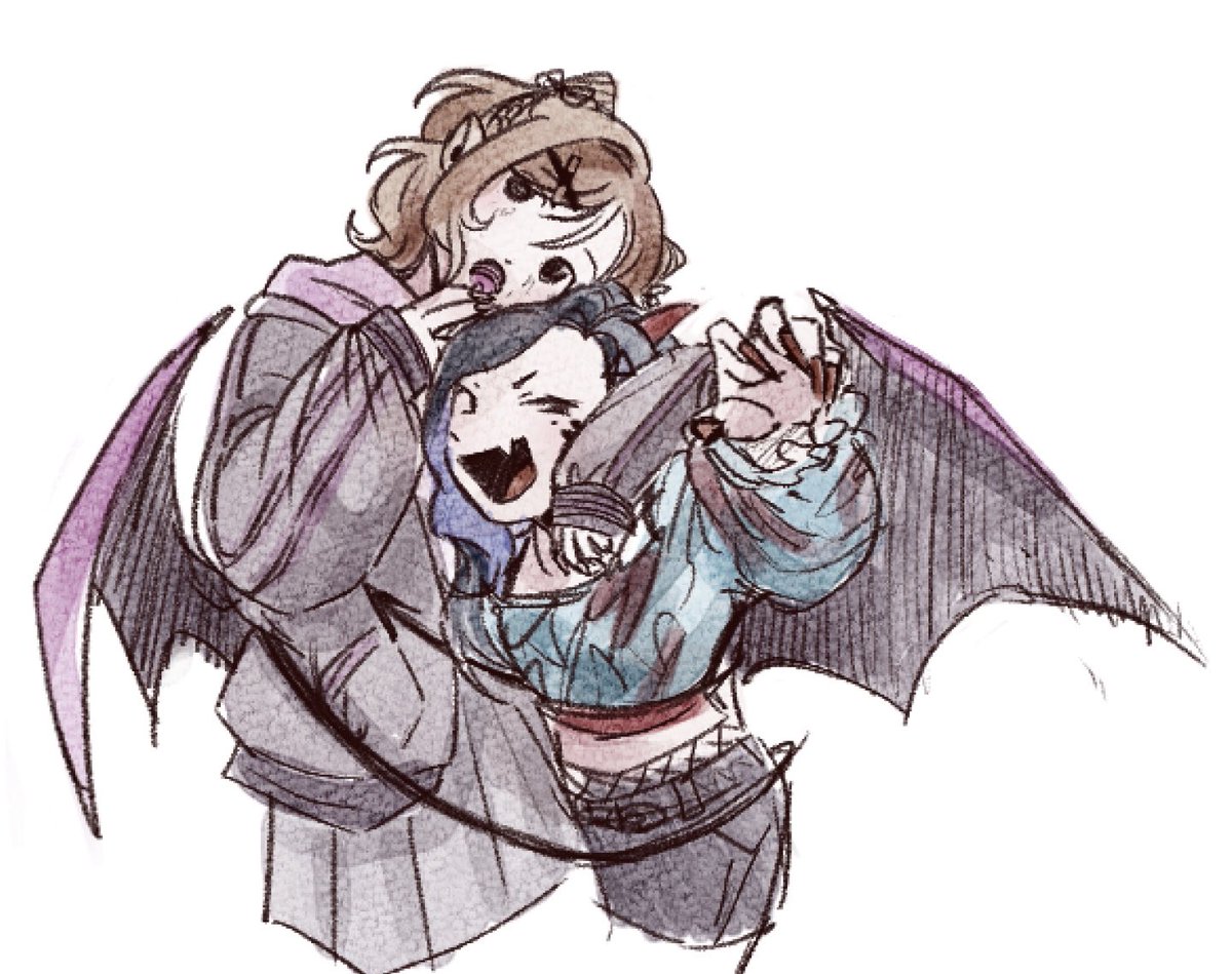 seasgross's tweet photo. Took the chance to try a new brush in light of the new hairstyle 🙂‍↕️ 

Now there are TWO vivid devils https://t.co/PNwW4faLVg