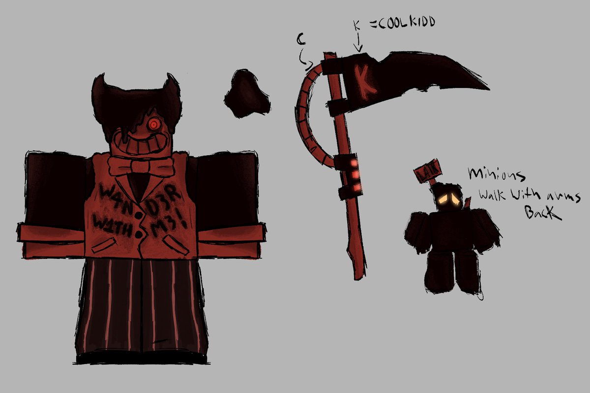 zoreyed's tweet photo. l0stk1dd, a c00lkidd skin concept based around batim-batdr! he was super fun and i'm glad the way he turned out.

#forsaken #forsakenrblx #c00lkidd #batim #batdr https://t.co/35ShVPPiPR