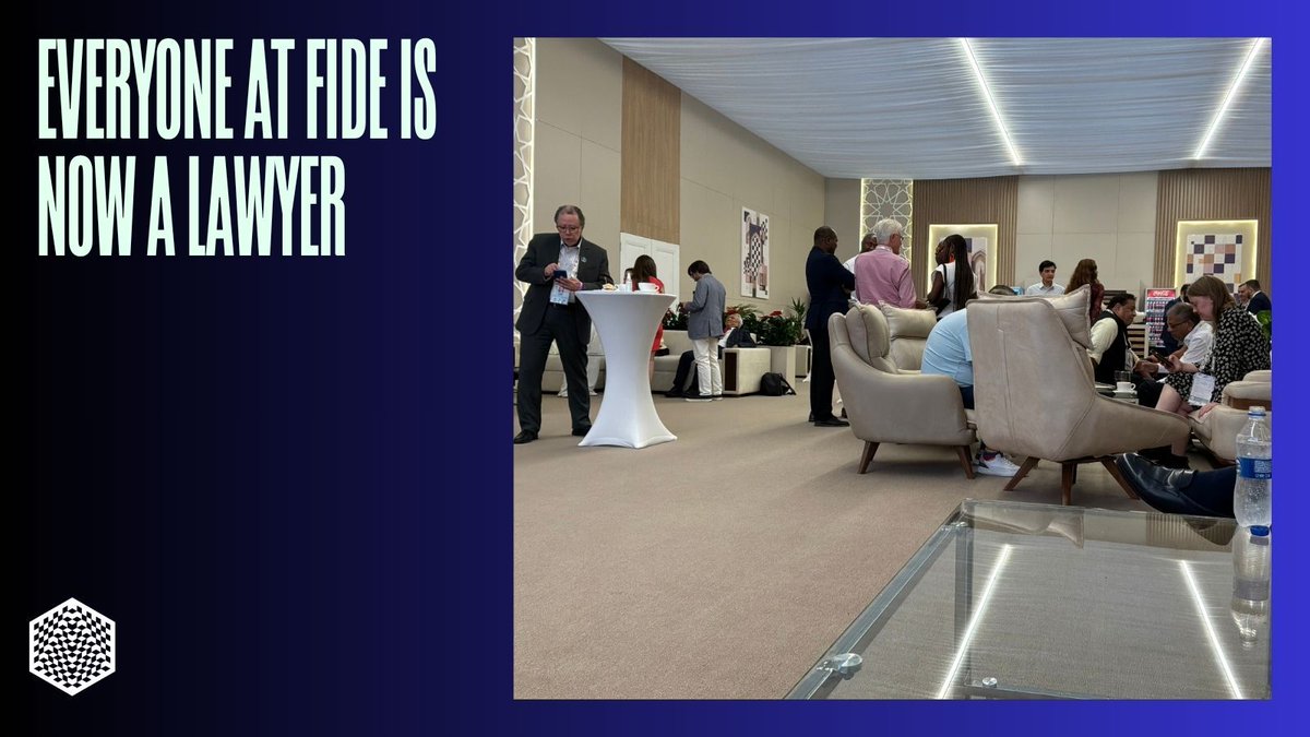 theworldchess's tweet photo. Nobody went to law school. Nobody had to. You survive three FIDE election cycles and you come out with a degree in sports law. Notes from the Samarkand hotel lobby.  https://t.co/idHfxsy0AC https://t.co/SWLowcge7d