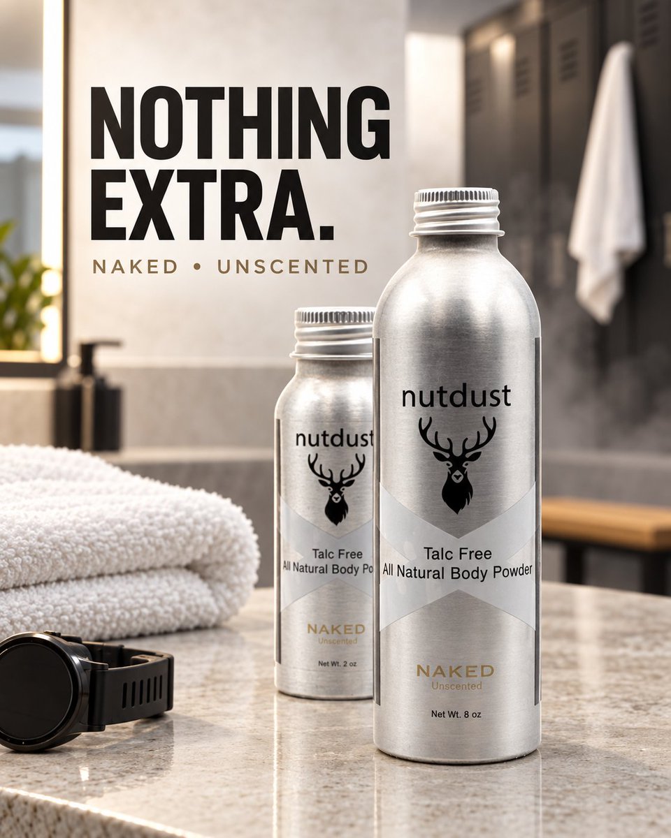 OfficialNutdust's tweet photo. No added fragrance. No fuss. Naked keeps things smooth, dry and comfortable in 2 oz and 8 oz bottles. https://t.co/anQhTjkD4h #TalcFree #Nutdust https://t.co/hez9ycsVos