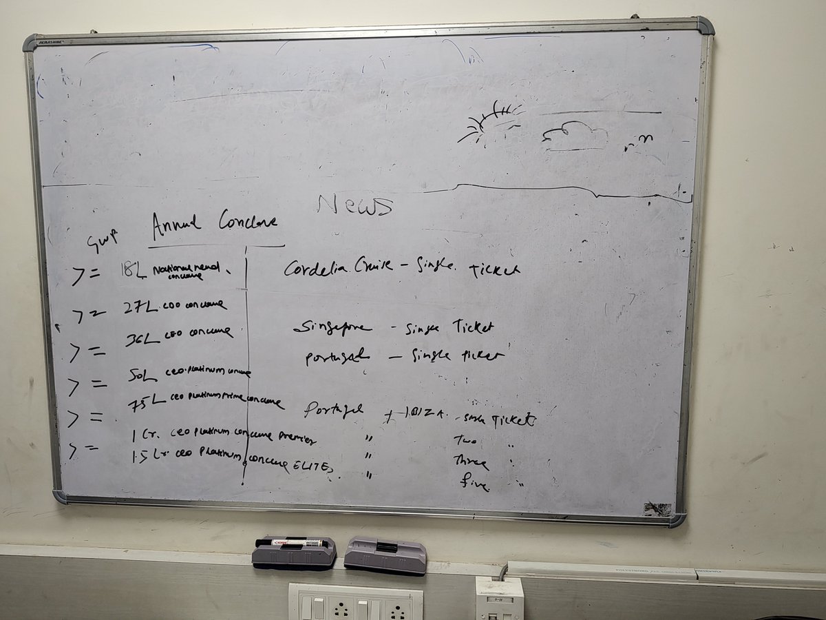 RKSwain17's tweet photo. This is @Niva_Bupa  training board  photo i took on a visit to  it's Bhubaneswar office, where  manager was training the agents to get the policy from people (bakra) and take codela cruise and Singapore holiday etc...So,know where your premiums are going! This company is insane! https://t.co/QUiyxf7nTp