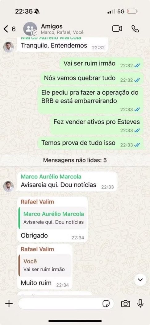 Jakelyneloiola_'s tweet photo. Marcola conversando com o advogado do Vorcaro sobre os negócios do Banco Master no grupo de WhatsApp chamado “Amigos” https://t.co/Ike95TdgmK