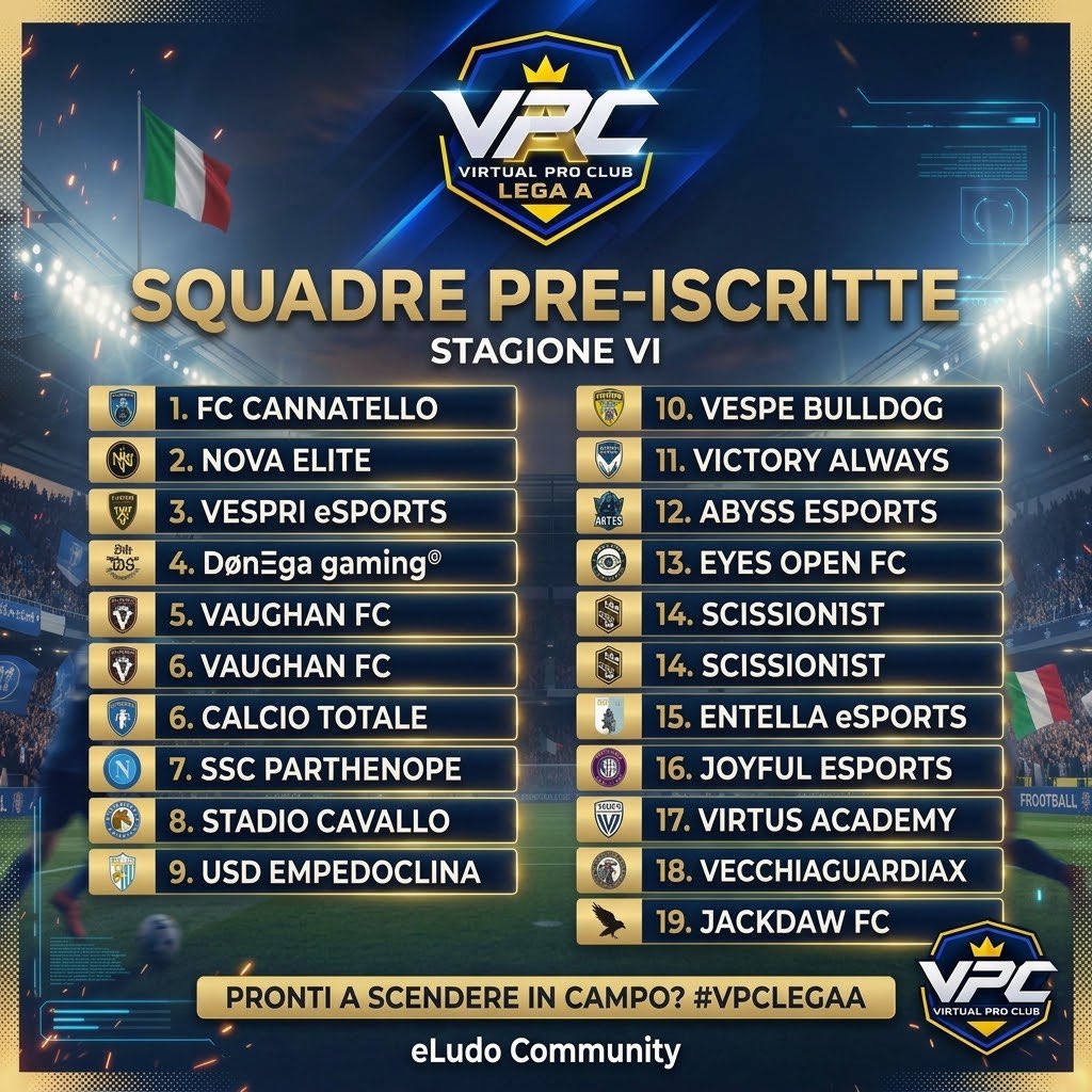 vpcleagueit's tweet photo. 🏆 Virtual Pro Club League 
Le iscrizioni procedono alla Grande!🔥

Entra anche tu per non perderti questa magnifica Stagione VI della VPC! 
👉 Link in bio
#easports #esports #fc27 #proclubs #proclubsita https://t.co/HzYMXUPDs7